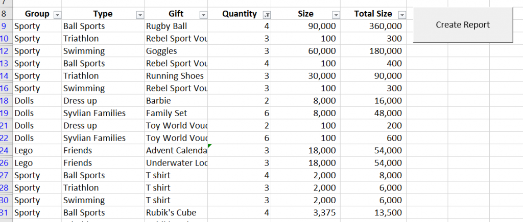 Excel Sheet with lists of data